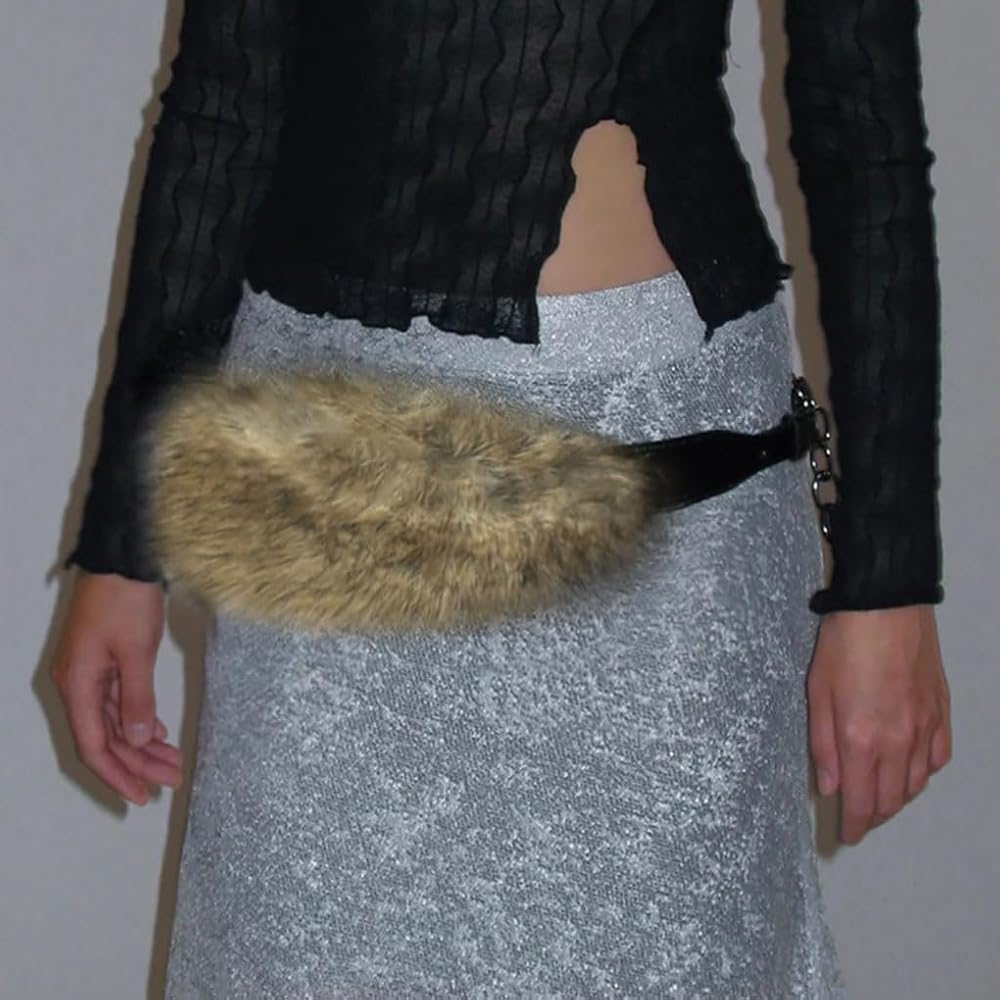 小物 long fur belt BLK LANOBA Women Faux Fur Waist Belt Luxury Furry Cinch Corset